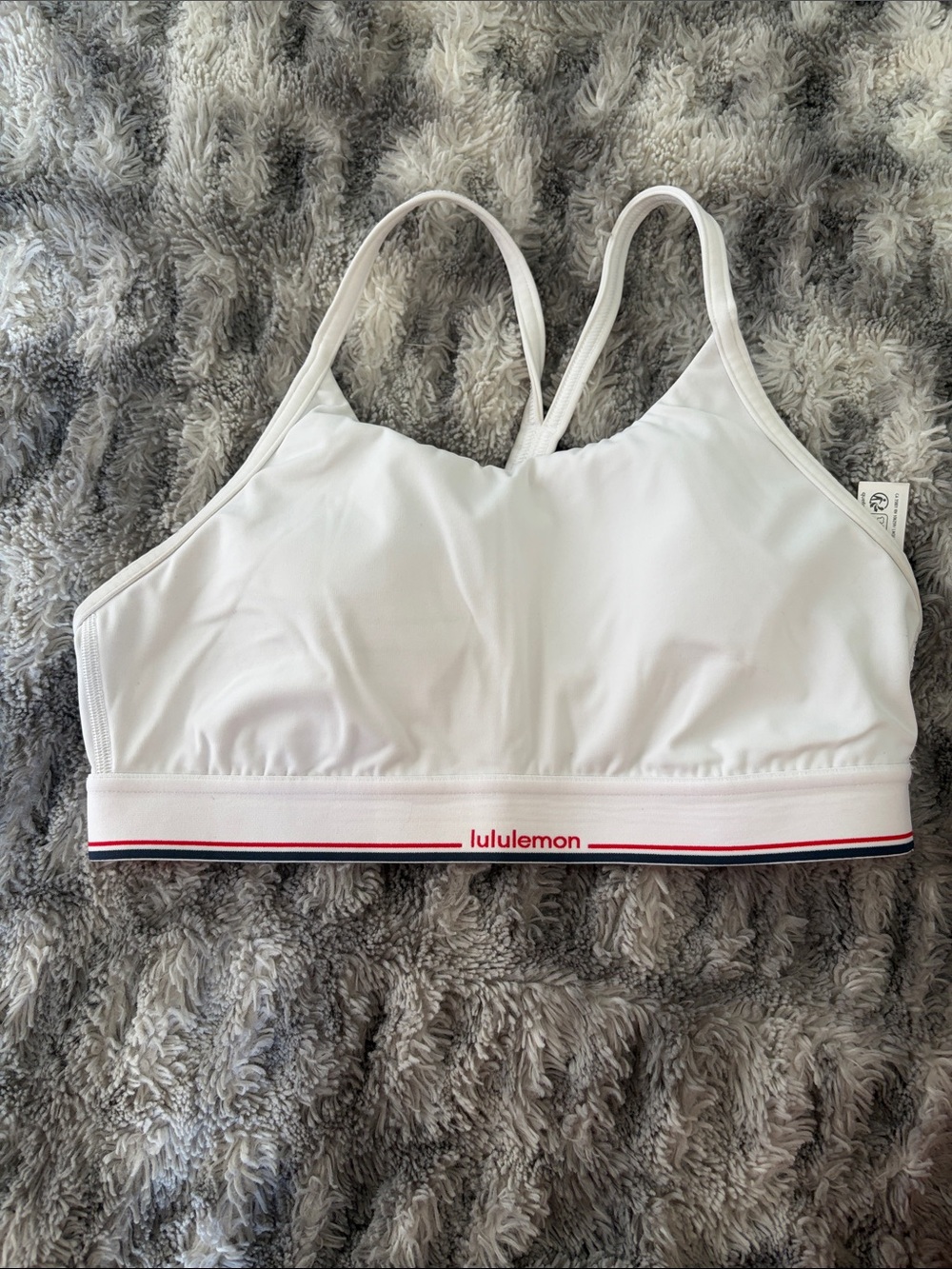lululemon white sports bra with red and navy trim